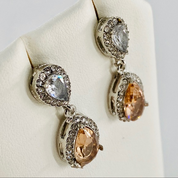 Silver Peach Crystal Topaz Dangle Earrings JE01 - Picture 3 of 5